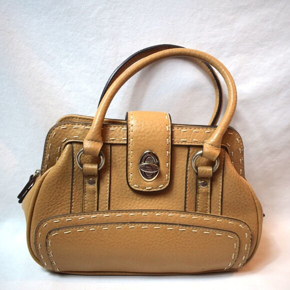 Vintage Beige Vinyl Top Handle Purse Handbag 7 x 10 Inches - Picture 1 of 5